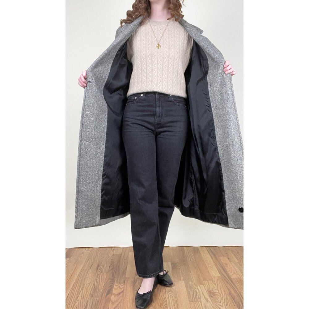 Vintage Long Oversized Wool Peacoat Overcoat Pea Coat Fall Winter Luxury Jacket - Picture 4 of 12